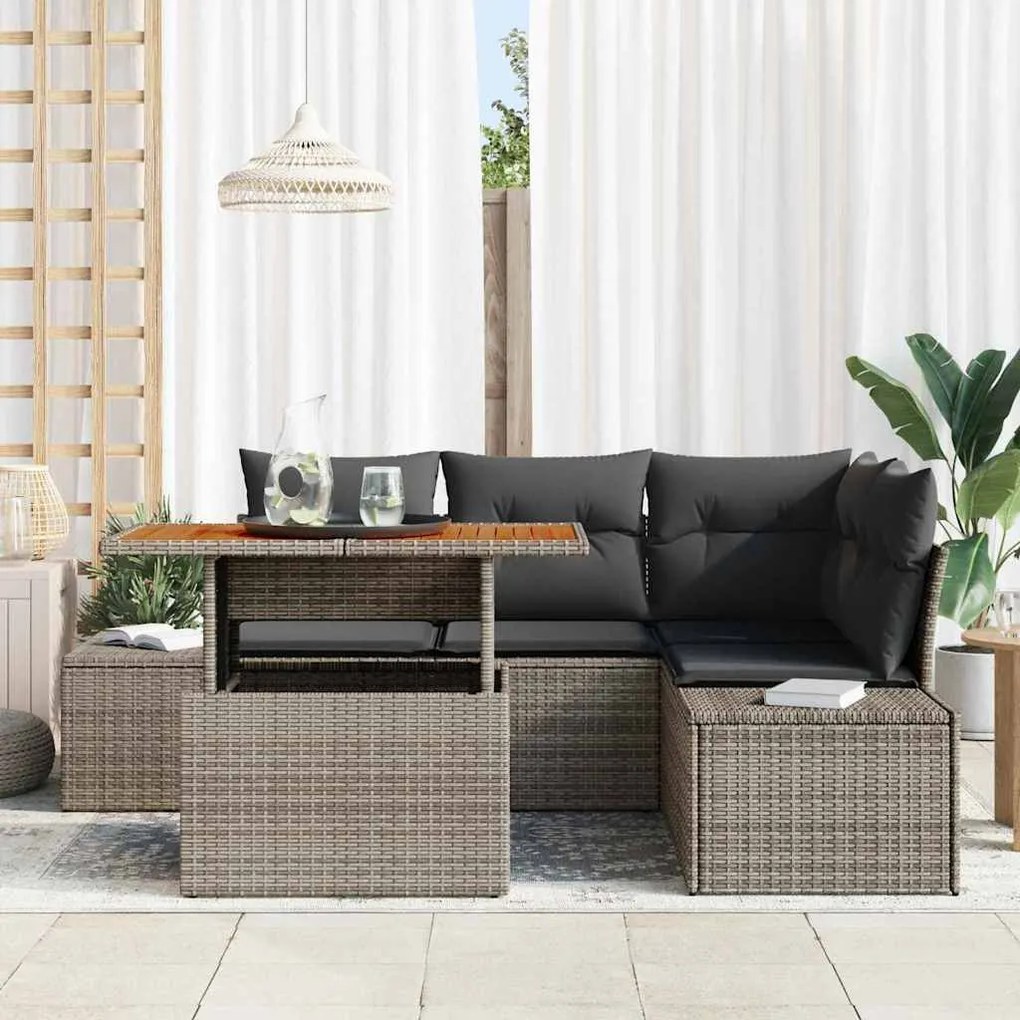 Conjunto de Sofá de Jardim com 5 Peças e Almofadas Cinza em Rattan Sin