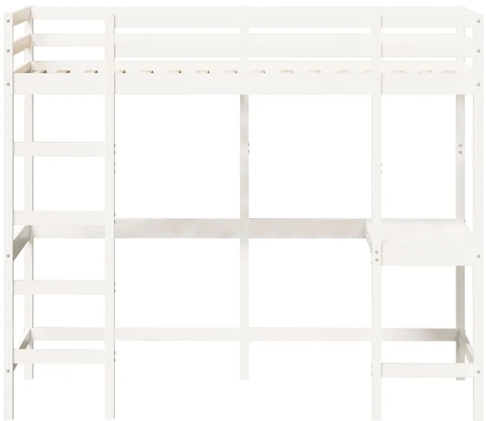 Cama alta com secretária 90x190 cm pinho maciço branco
