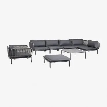 Sofá Modular De Canto Para Jardim De 5 Peças Com Pufe, Poltrona E Mesa De Centro Roubly Cinza Grafito - Sklum