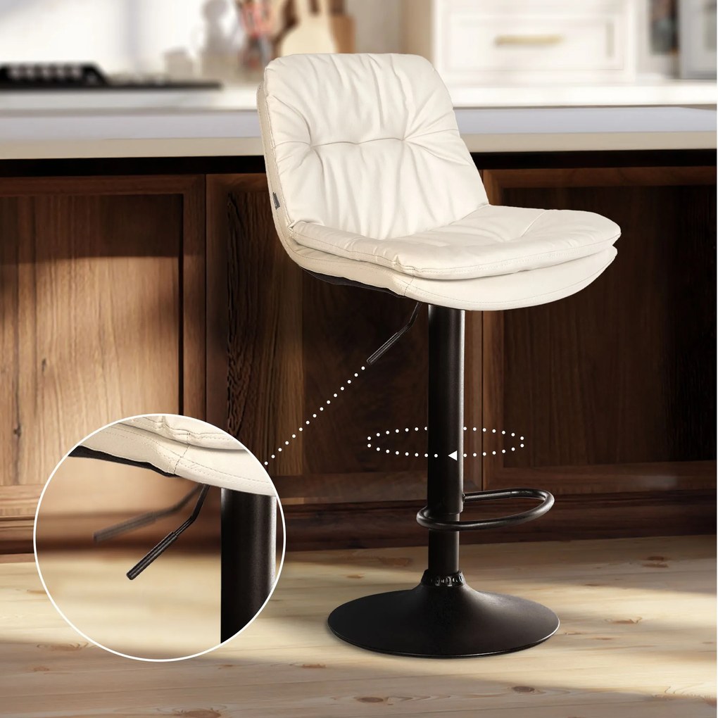 Banco de bar em couro sintético com estrutura preta 92-113 x 46 x 54 cm branco