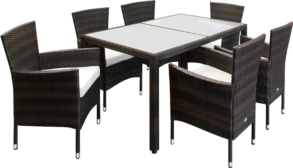 Conjunto de jardim em polyrattan Bali com 7 peças castanho/creme