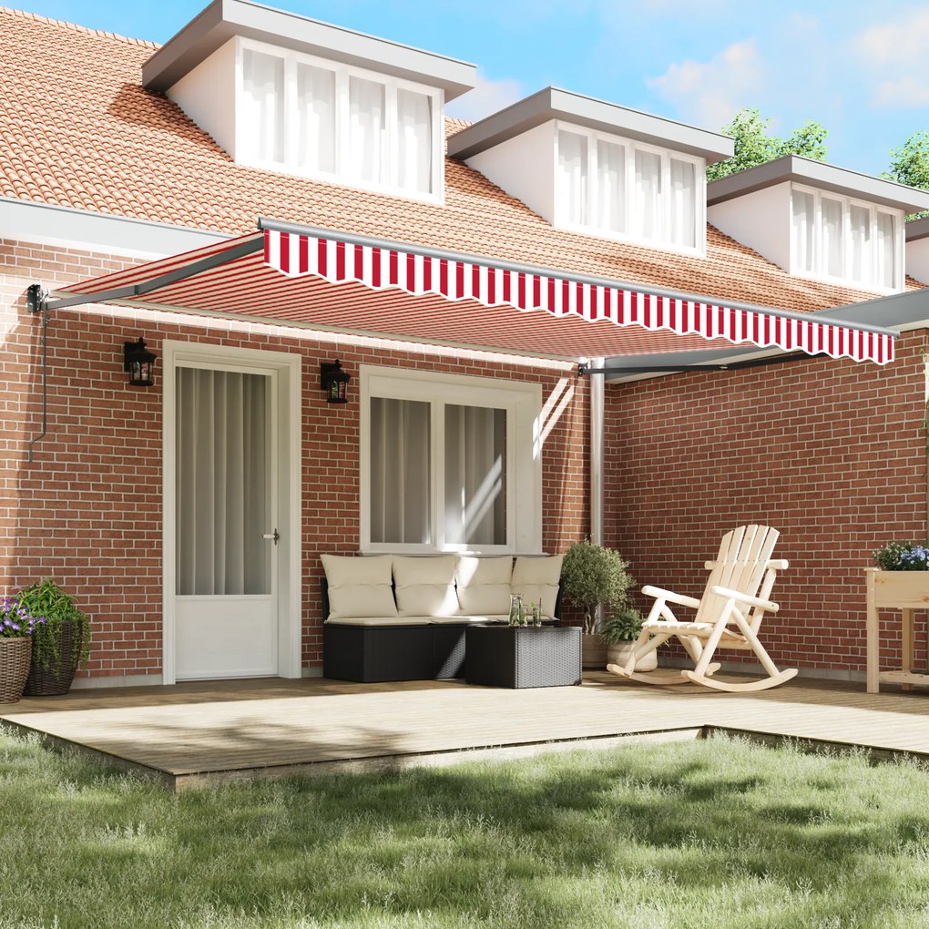 Toldo Retrátil Automático Listrado Vermelho e Branco 450x300 cm