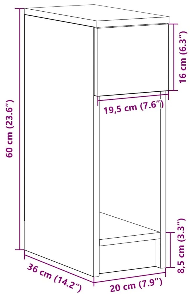 Mesa de cabeceira com gaveta 20x36x60 cm cinzento cimento