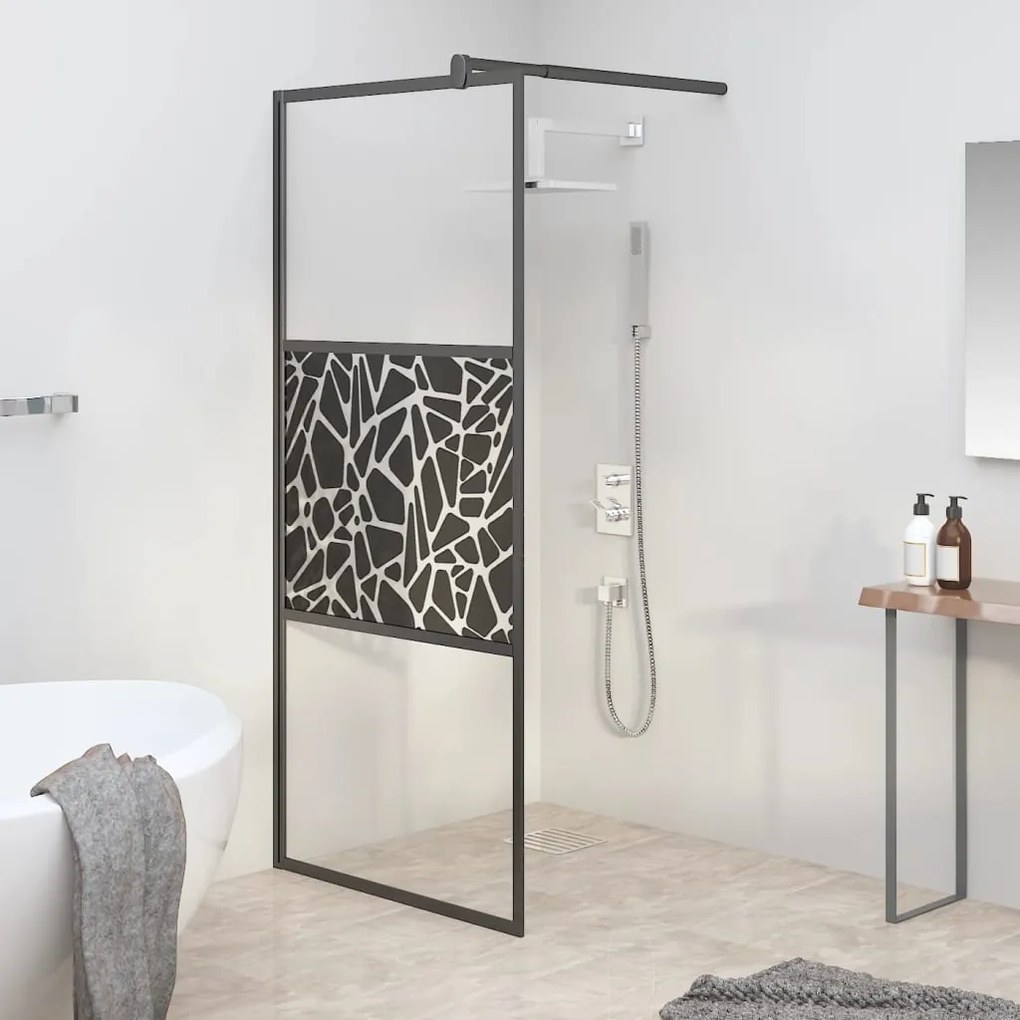151880 vidaXL Divisória de chuveiro 80x195cm vidro ESG design de pedras preto
