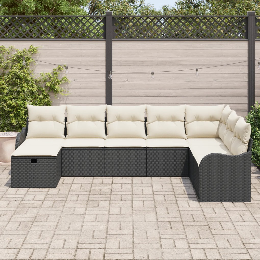 Conjunto de Sofás de Jardim vidaXL 8 Peças com Almofadas de Rattan Pol