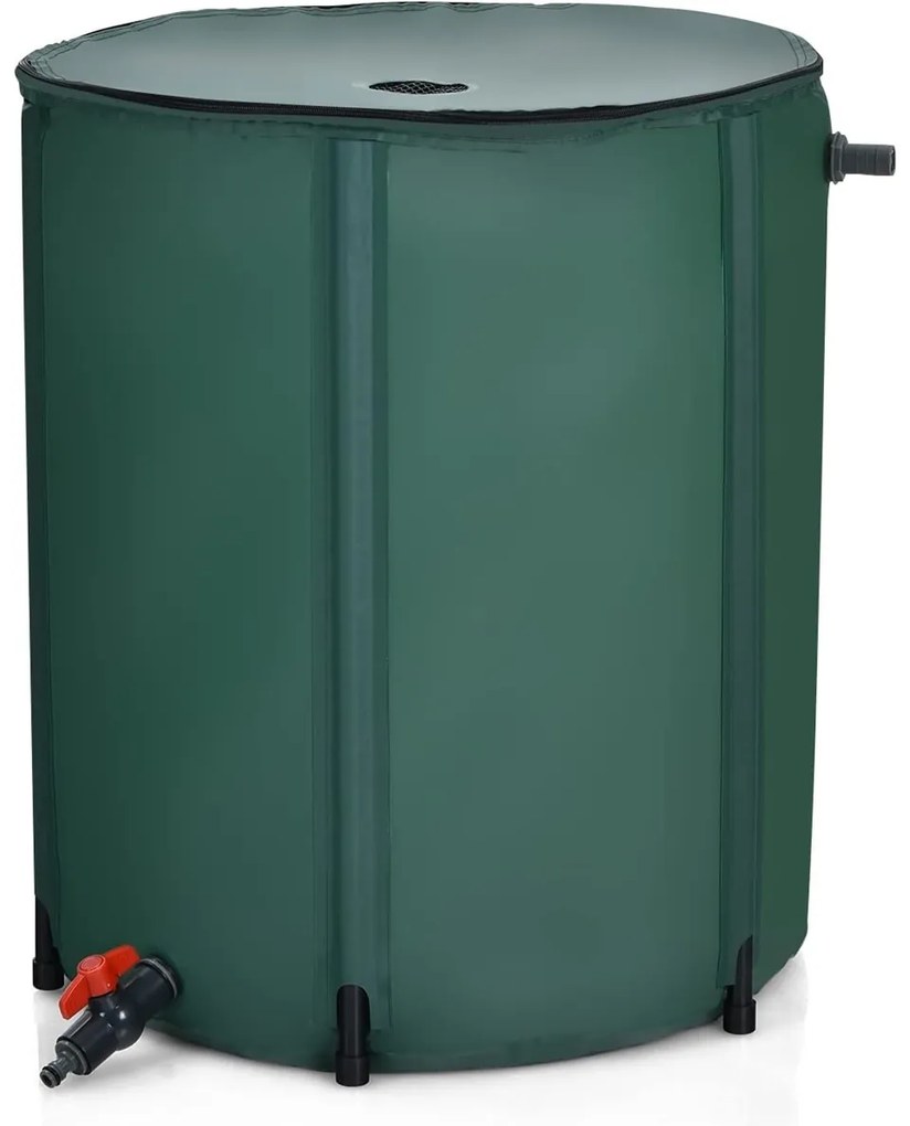Deposito agua de chuva dobrável 225 L Depósito de água com torneira, válvula de drenagem e filtro para irrigação, pesca, campismo 60 x 80 cm Verde