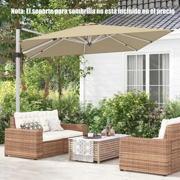Guarda-sol Jardim de alumínio de 3 m quadrado com rotação de 360° e inclinação ajustável à prova de vento para pátio, piscina e terraço Bege