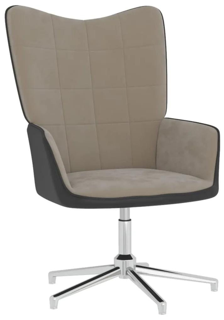 327853 vidaXL Cadeira de descanso PVC e veludo cinzento-claro