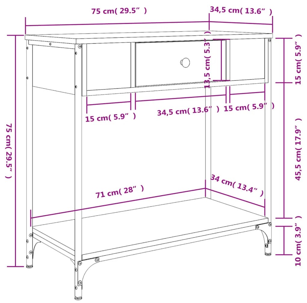 Consola de Entrada Alícia - 75x34,5x75 cm - Cor Cinzento Sonoma - Com