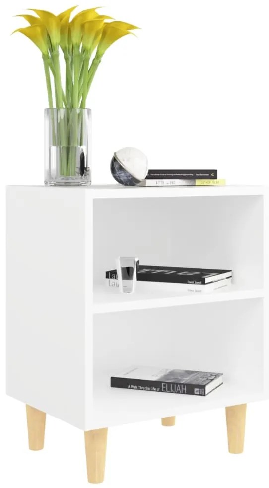 Mesas de cabeceira pernas madeira maciça 2pcs 40x30x50cm branco