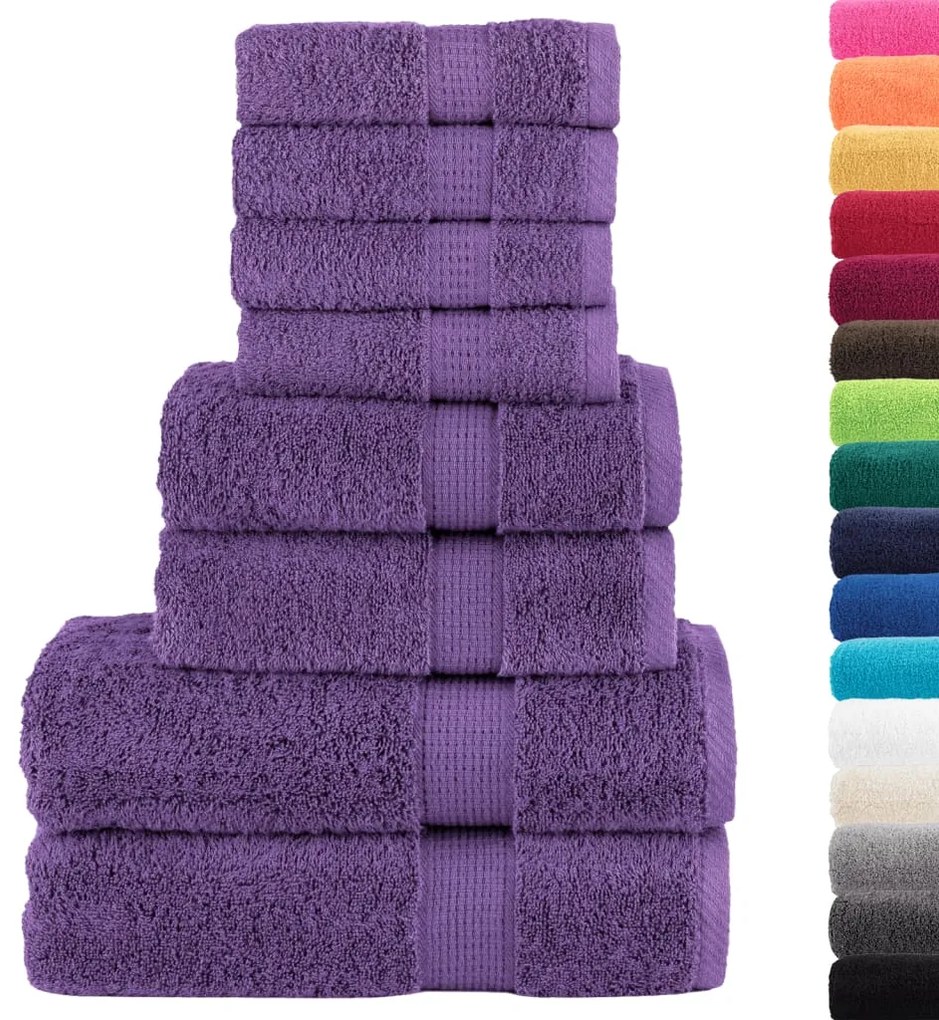 8pcs Conjunto toalhas banho premium SOLUND 600 gsm roxo