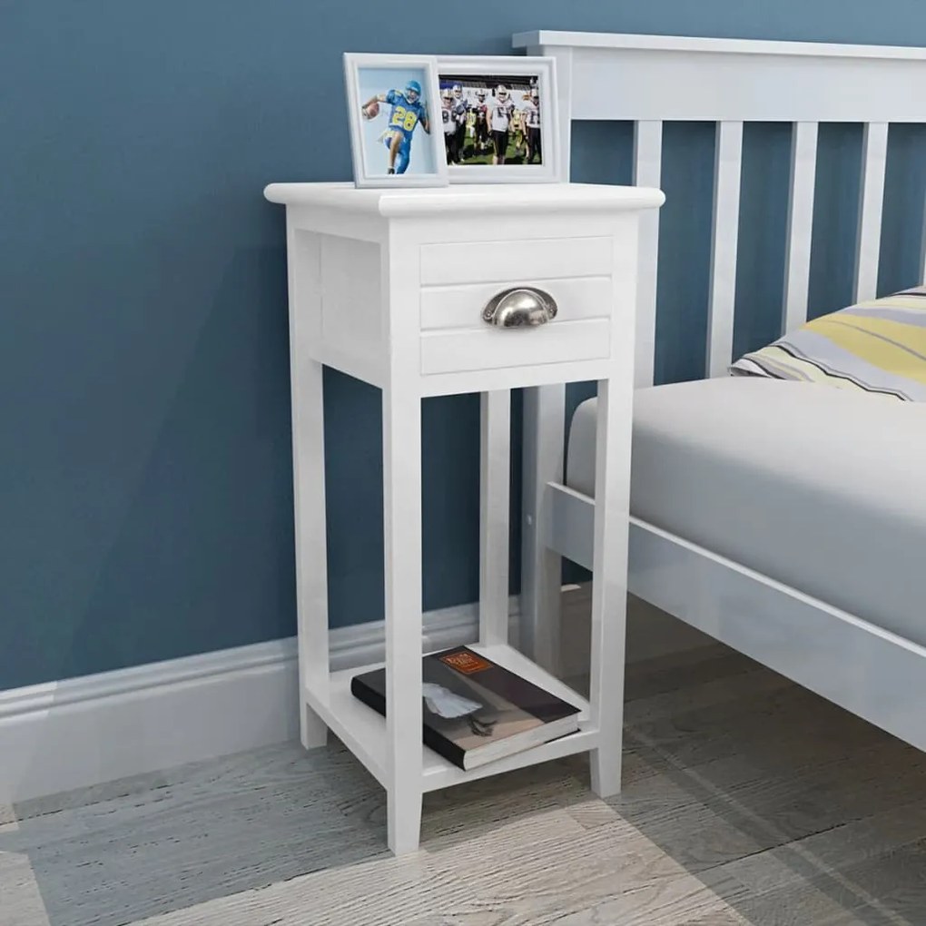 Mesa de cabeceira com 1 gaveta, branco