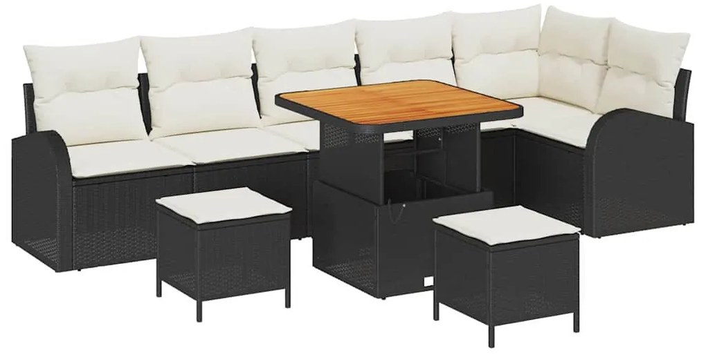 Conjunto de Sofá de Jardim vidaXL com Almofadas Pretas de Vime Poliést