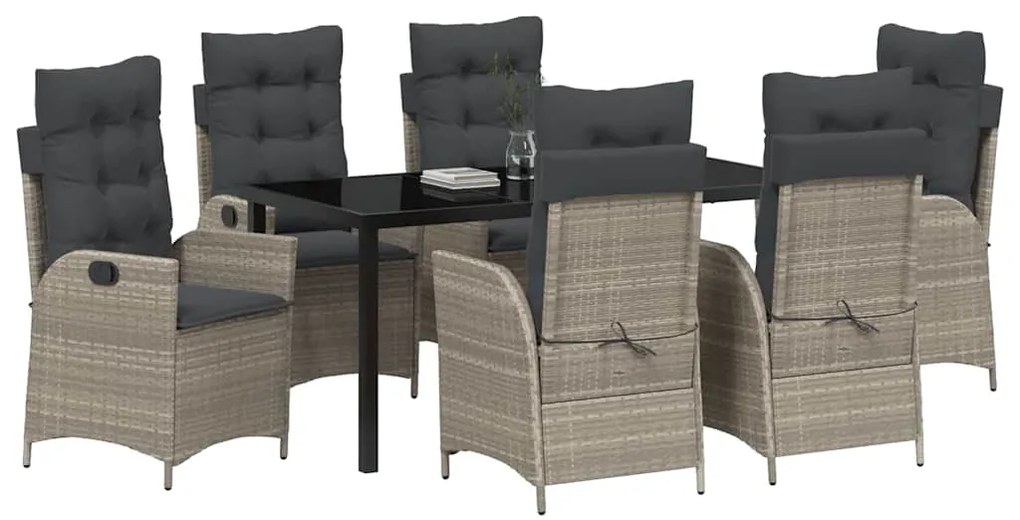 Conjunto de Jantar de Jardim com 7 Peças e Almofadas Cinza Claro em Ra