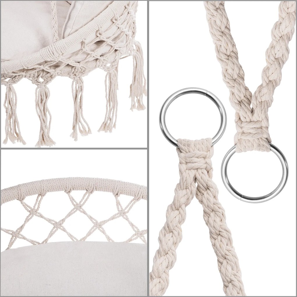 Cadeira suspensa 80x60x140cm redonda com almofadas creme