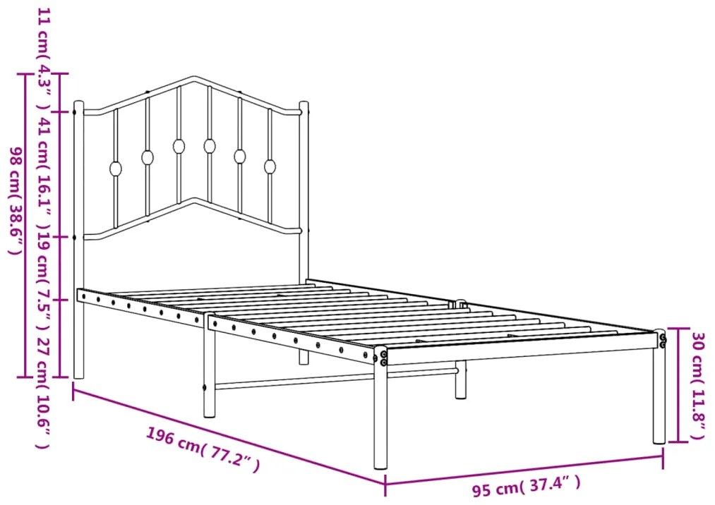 Estrutura de cama com cabeceira 90x190 cm metal preto