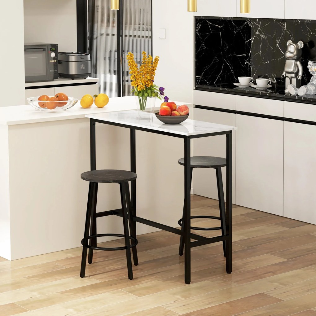 Conjunto de Mesa Alta com 2 Bancos Redondos Conjunto de 3 Peças com Es