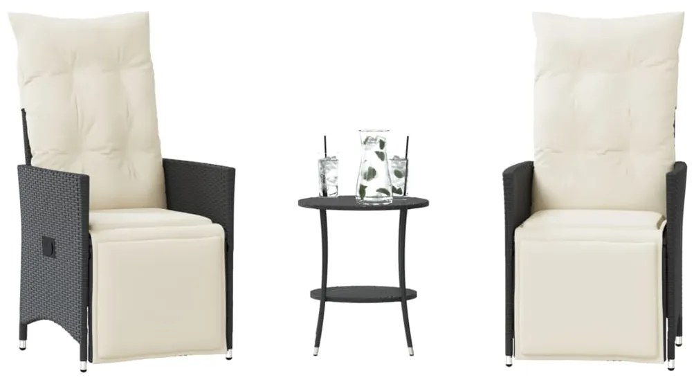 3 pcs conjunto de bistrô com almofadões vime PE preto
