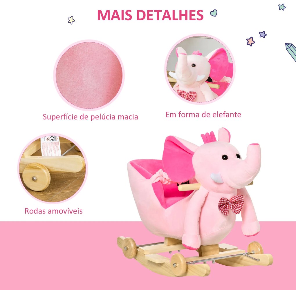 Cavalo Baloiço com Rodas e Forma de Elefante Cavalo Baloiço para Bebés