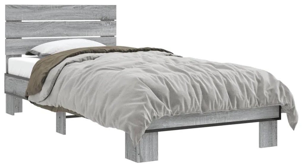 Estrutura cama 100x200 cm derivados madeira/metal cinza sonoma