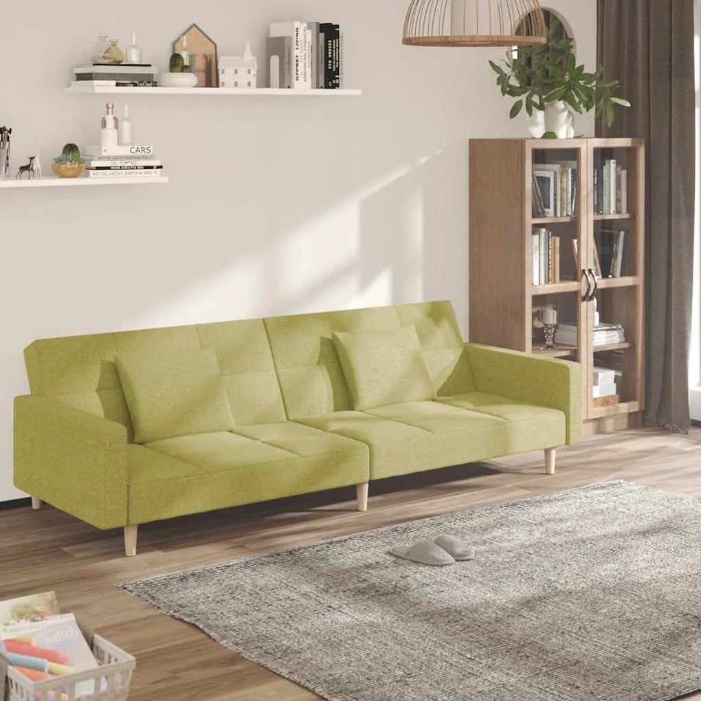 vidaXL Sofá-cama 2 lugares com duas almofadas tecido verde
