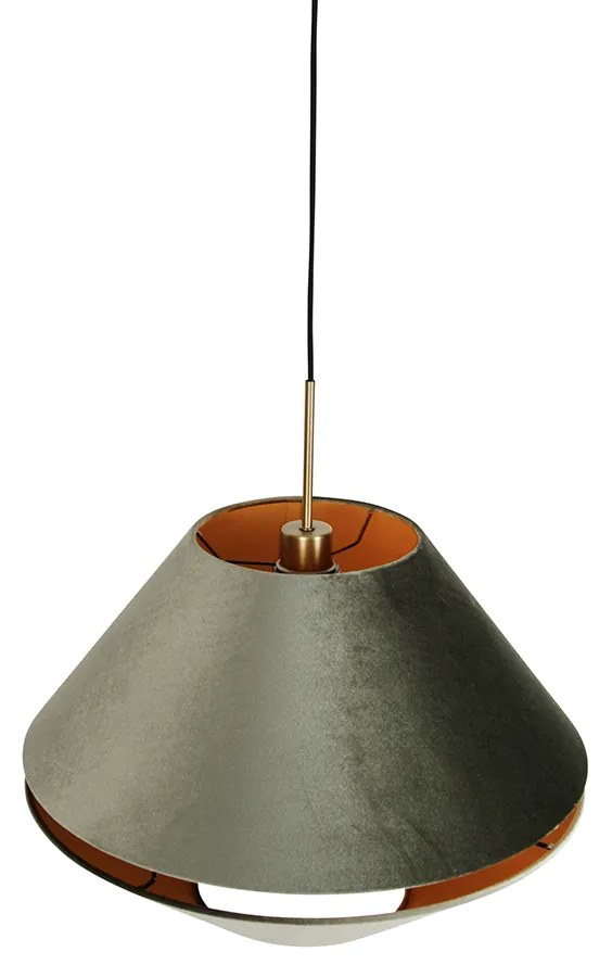 Candeeiro suspenso moderno bronze com abajur de veludo duplo verde - Combi 1 Clássico / Antigo,Moderno