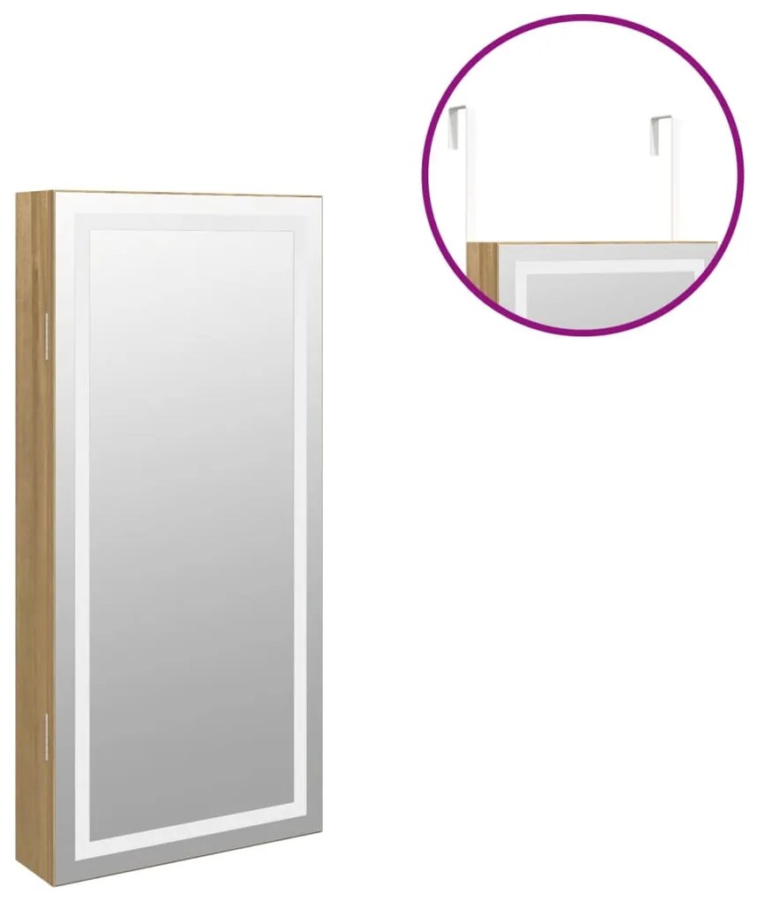Móvel para joias de parede espelhado com luzes LED