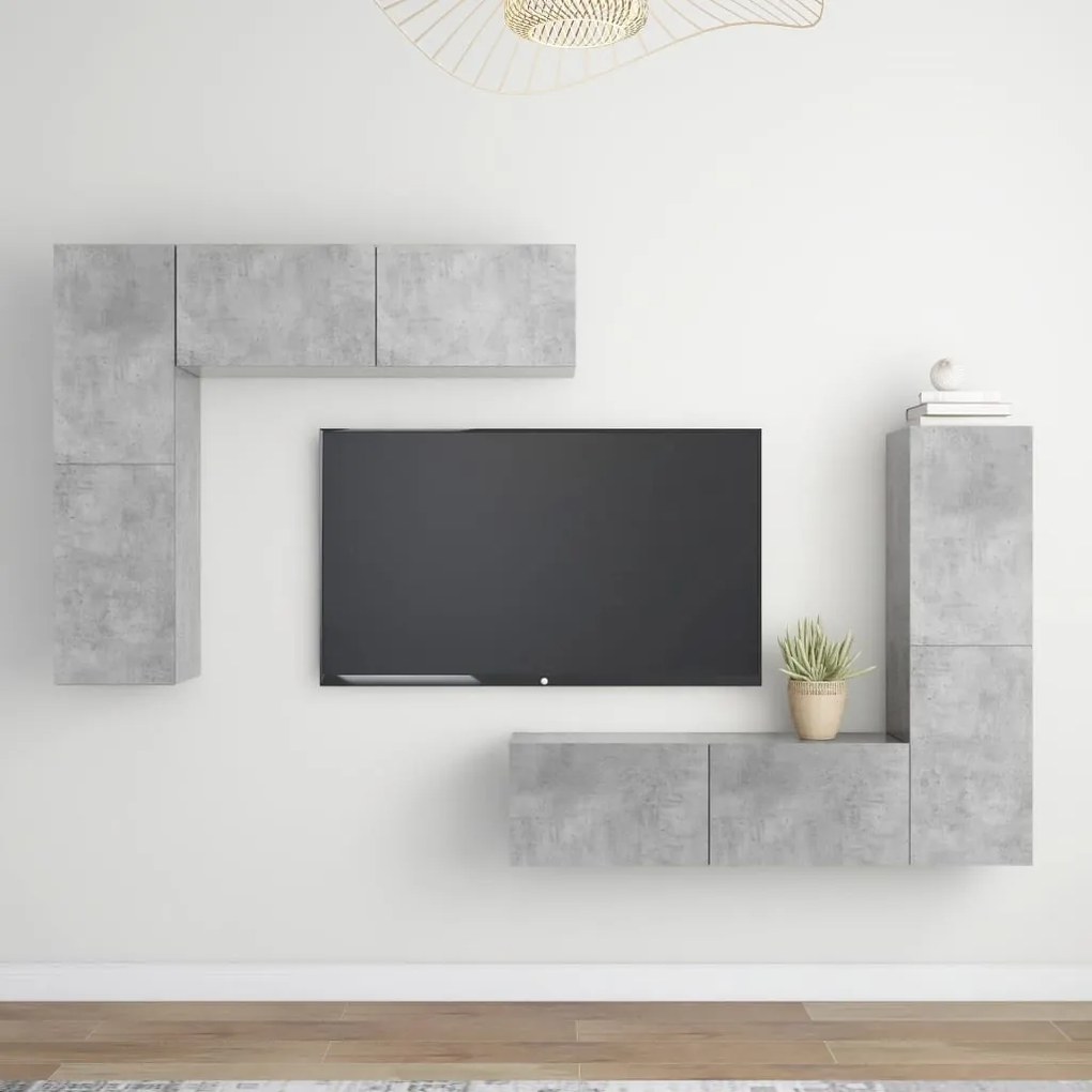 vidaXL 4 pcs conjunto de móveis de TV derivados madeira cinza cimento