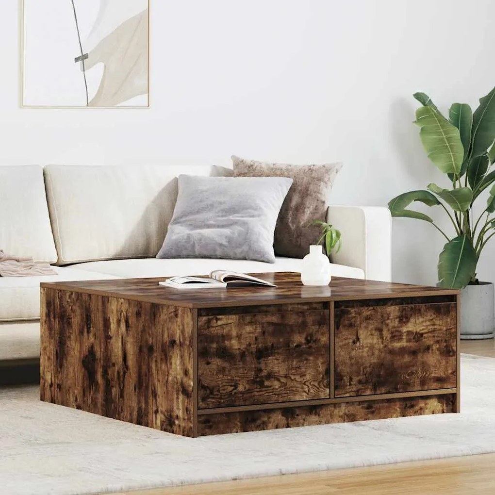 vidaXL Mesa de centro com gavetas 100x100x40 cm carvalho fumado
