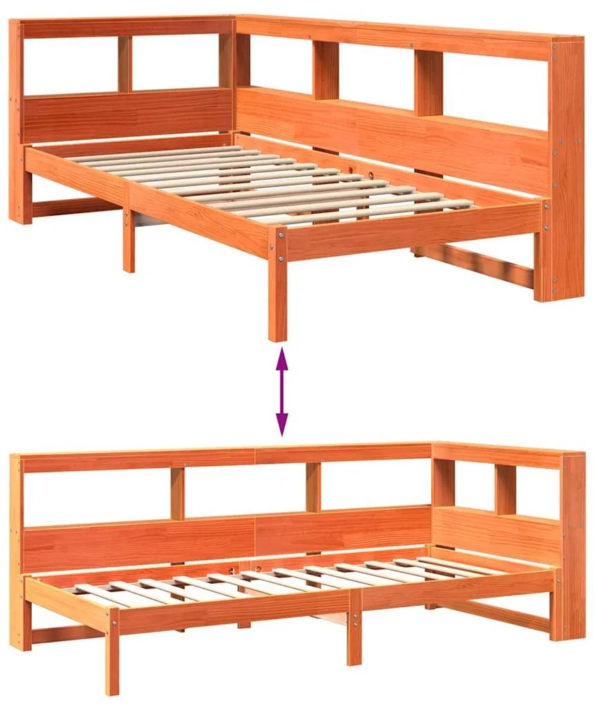 Cama c/ estante sem colchão 100x200cm pinho maciço castanho-mel