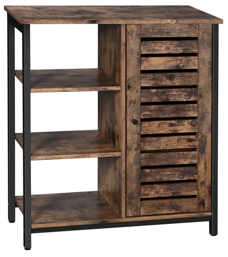 Armário de arrumação multifuncional com porta e 3 prateleiras | VASAGLE | 70 x 30 x 81,5 cm | castanho rústico|preto | LSC74BX.