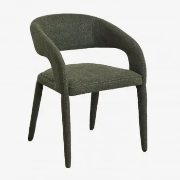 Pacote De 2 Cadeiras De Jantar Estofadas Arazeina Com Braços Bouclé Verde Army - Sklum