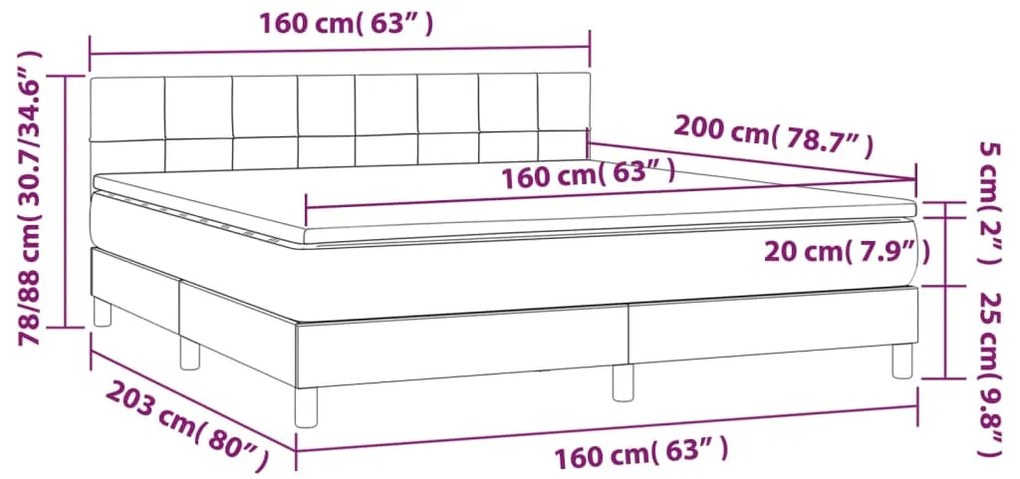 Cama box spring colchão/LED 160x200 cm tecido cinza-acastanhado