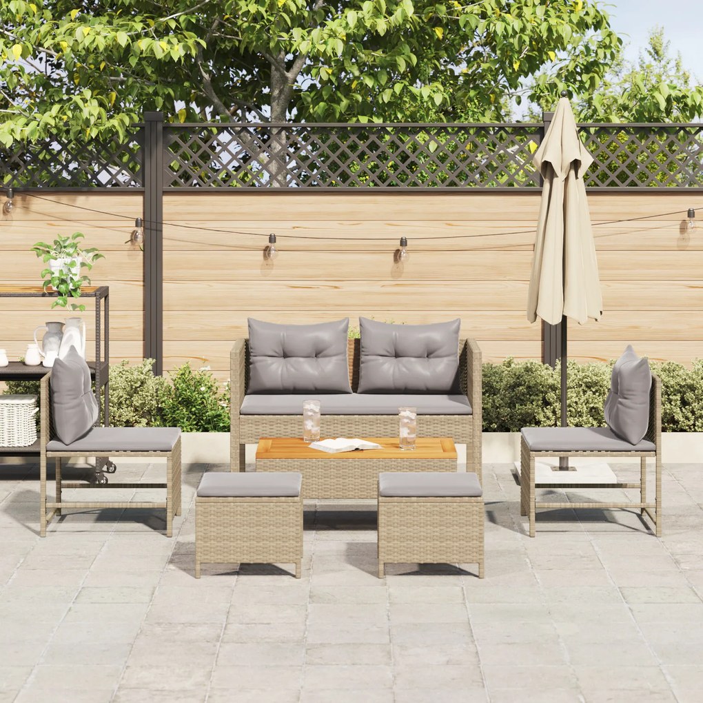 Conjunto de Sofás para Exterior Bege e Cinza Claro Rattan, Tecido