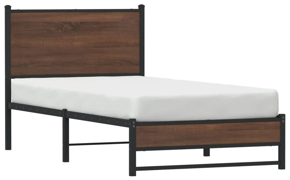 Estrutura de cama sem colchão 90x190 cm metal carvalho castanho