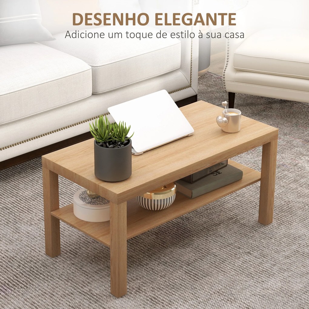 Mesa de Centro Moderna Mesa Auxiliar com Prateleira para Sala de Estar Escritório 90x45x44,5 cm Madeira