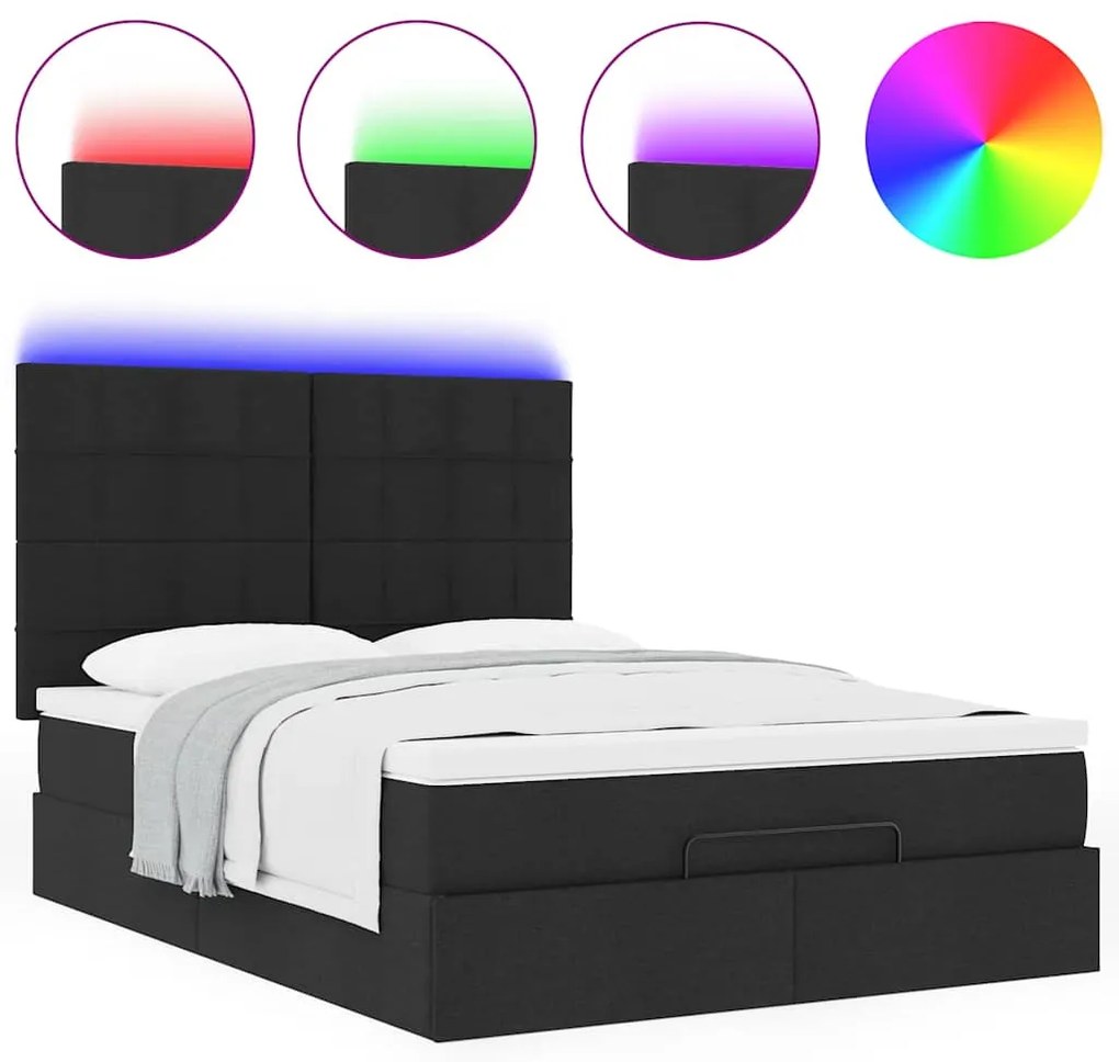Estrutura de cama otomana com colchão 140x190 cm tecido preto