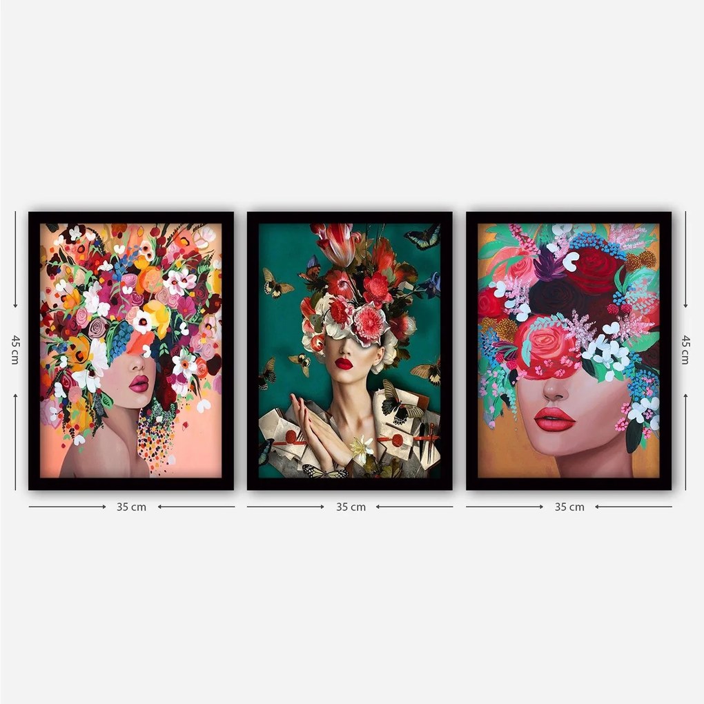 Pintura Decorativa em Moldura 3SC162 – Multicolor – 35 x 45 cm (3 Peça