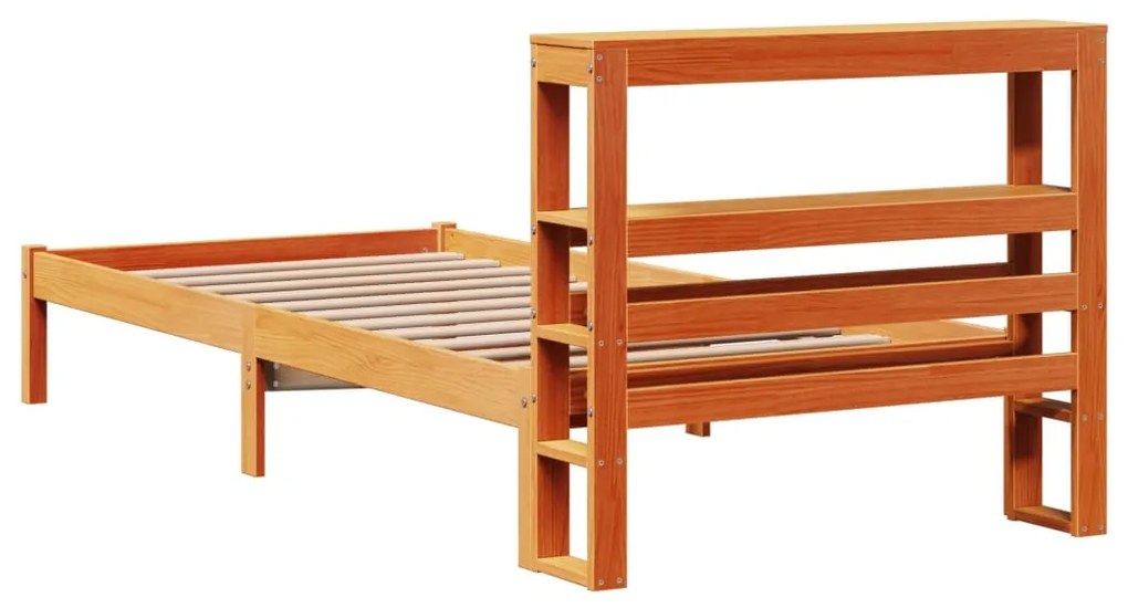 Estrutura cama c/ cabeceira 100x200cm pinho maciço castanho-mel