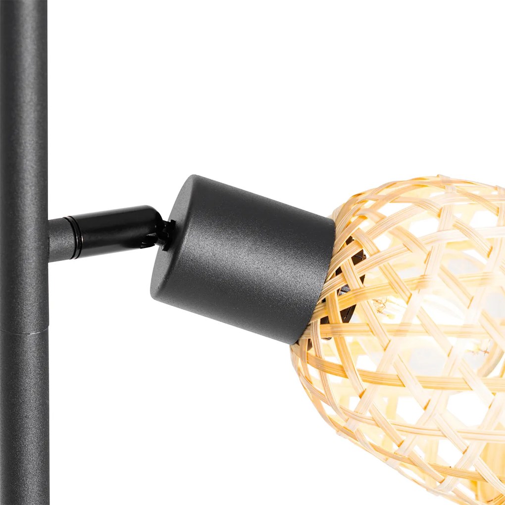 Candeeiro de pé oriental preto com bambu 3-luzes - Rayan Oriental