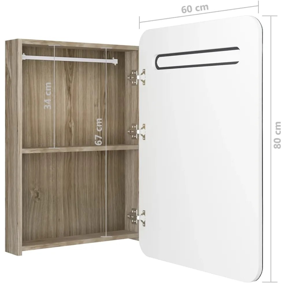 Armário espelhado casa de banho LED 60x11x80 cm branco/carvalho