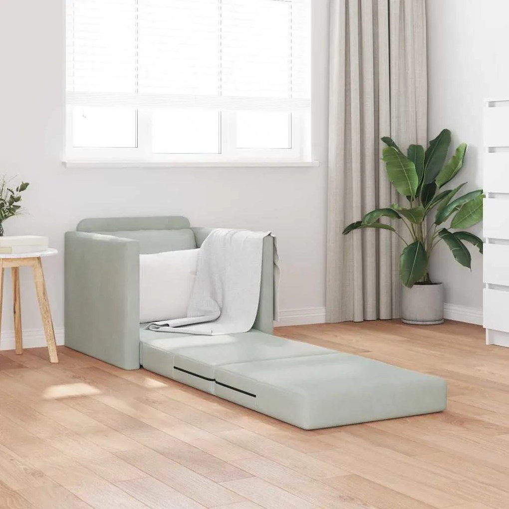 Sofá de Andar vidaXL Individual Conversível Veludo 74x77x81 cm Cinza C