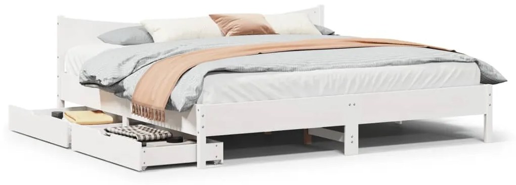 Estrutura de cama c/ gavetas 180x200 cm pinho maciça branco