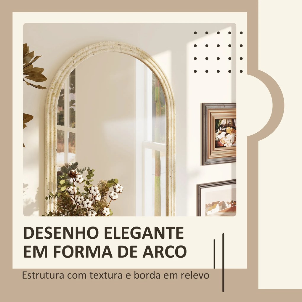 Espelho de Parede Arqueado Espelho de Casa de Banho 50x70 cm com Moldura de Imitação de Pedra Bege