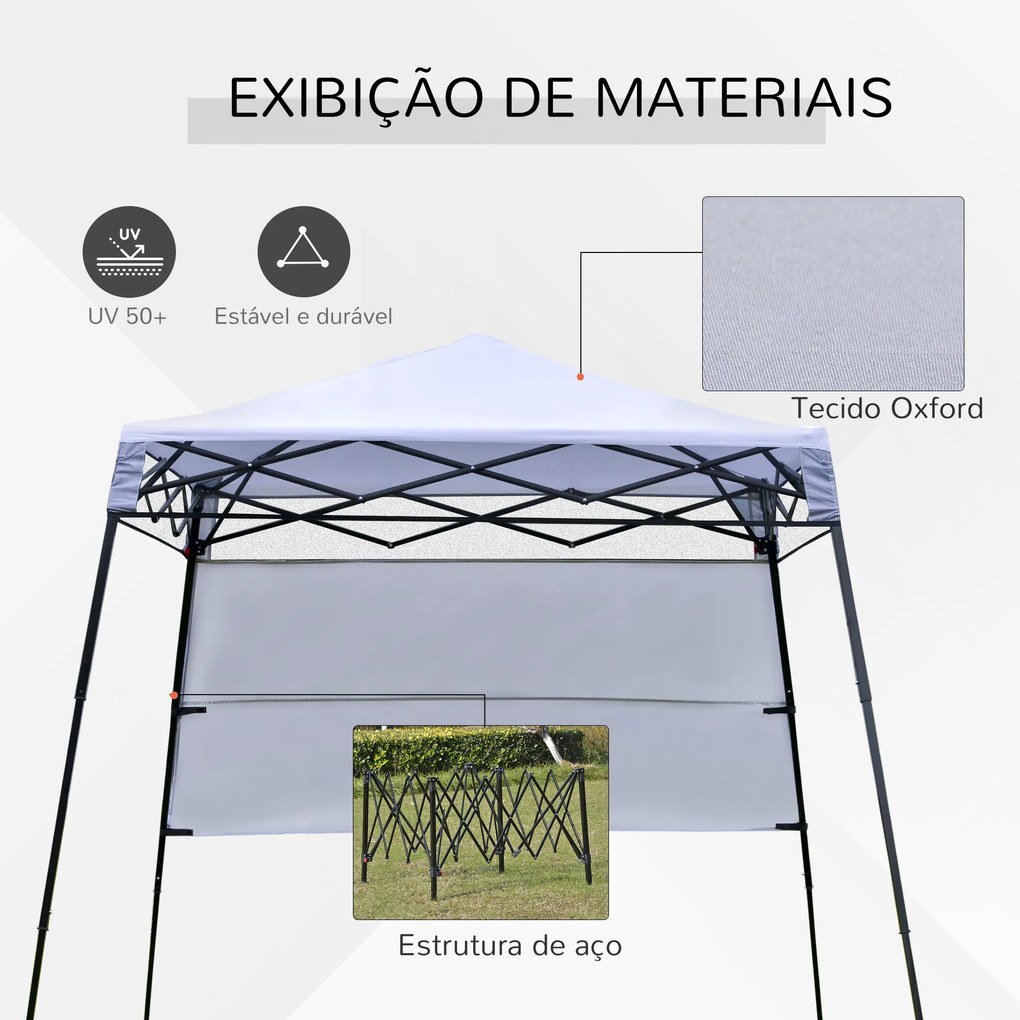 Outsunny Tenda Dobrável com Proteção UV Altura ajustável de 2 niveis Tecido Oxford com estrutura de aço com Lateral e Bolsa de Transporte 220x220x208 cm branco