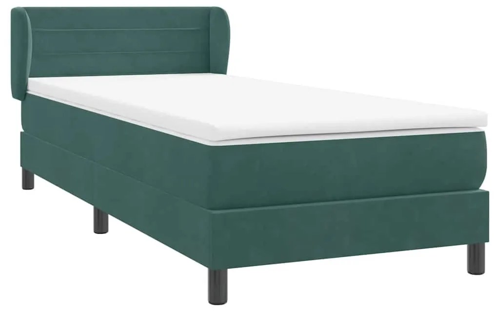 Cama com molas/colchão 90x220 cm veludo verde-escuro