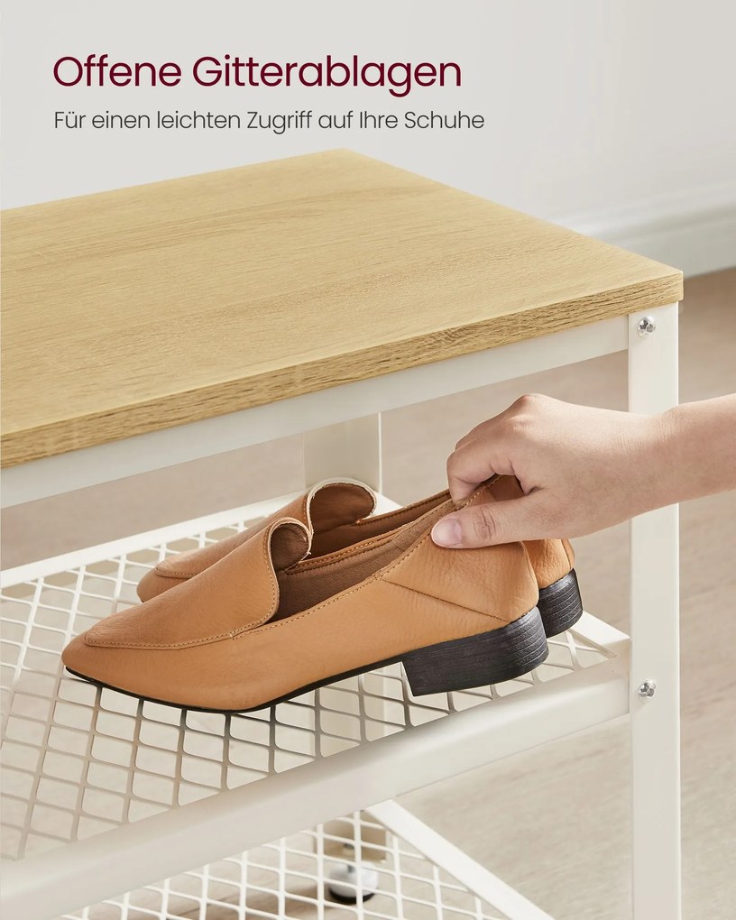 Banco para sapatos com 2 prateleiras 30 x 73 x 45 cm bege - branco