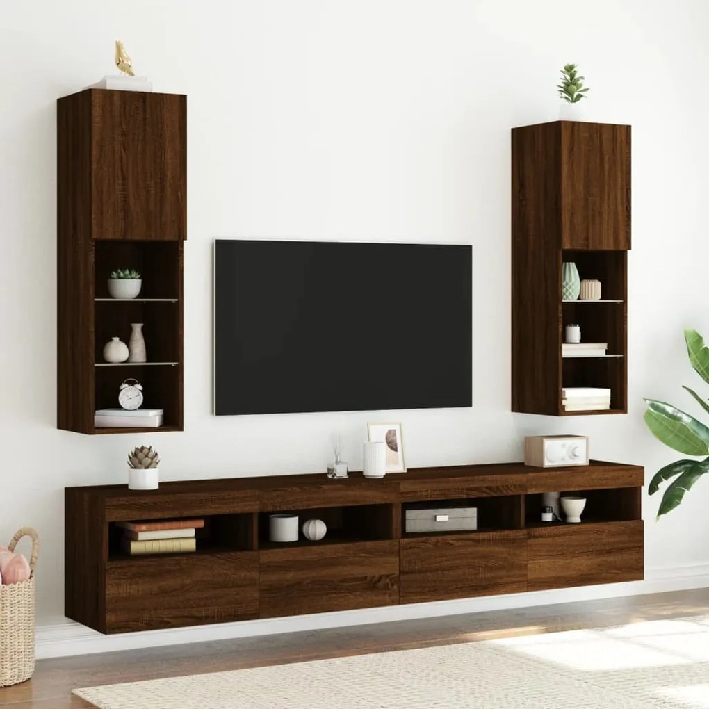 Móvel de TV com luzes LED 30,5x30x102 cm carvalho castanho