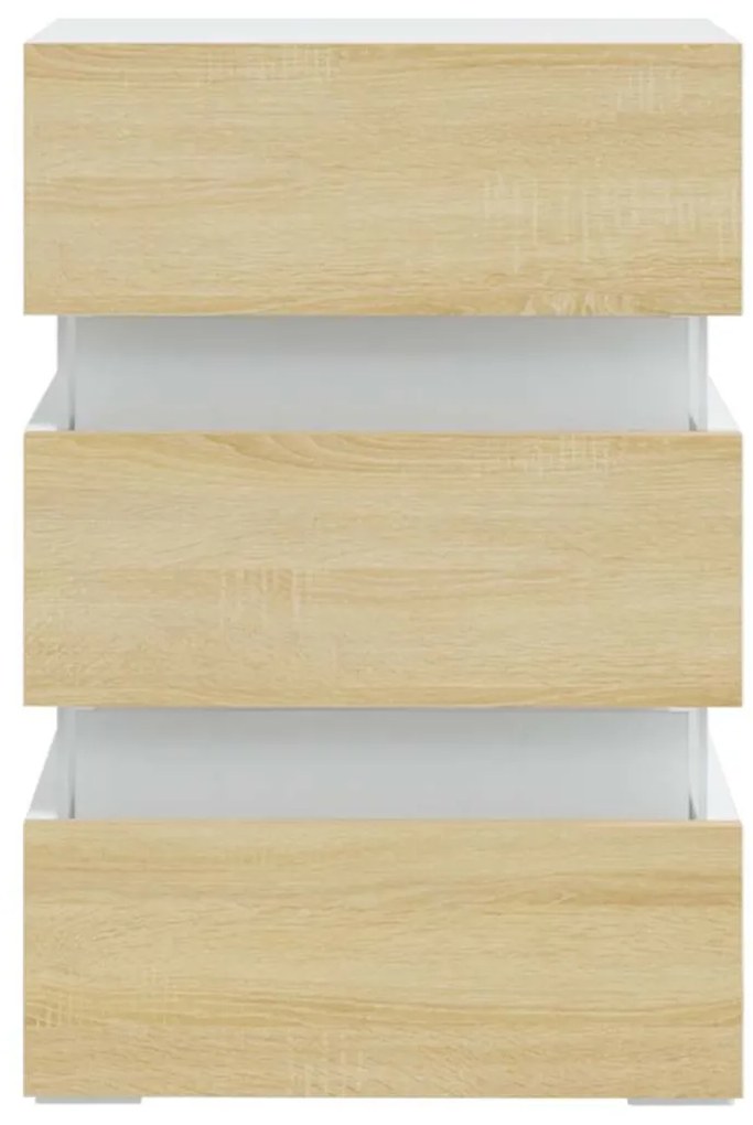 Mesa de cabeceira c/ LEDs derivados de madeira branco/sonoma
