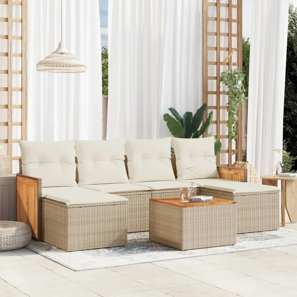 vidaXL 7 pcs conjunto de sofás p/ jardim com almofadões vime PE bege